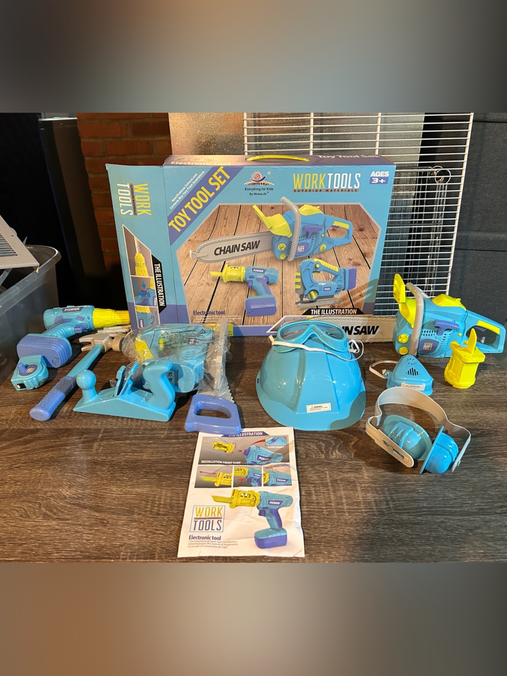 Work Tools Kids Toy Tool Set - Blue and Green Play Construction Kit